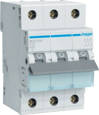 Hager 3-Poles Automatic Circuit Breaker 10A C 6KA MCN310A