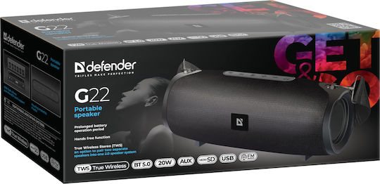 Defender G22 Bluetooth Speaker 20W with Radio and Battery Life up to 6 hours Black