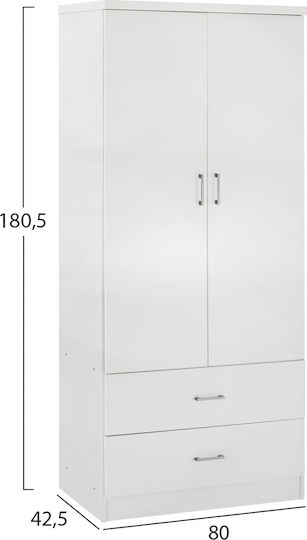 Reina Δίφυλλη Ντουλάπα Λευκό 80x42.5x180.5cm