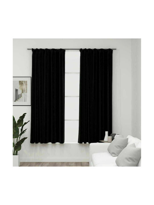 vidaXL Curtain Blackout with Pencil Pleat Black Velvet-Black Metal 140x175cm