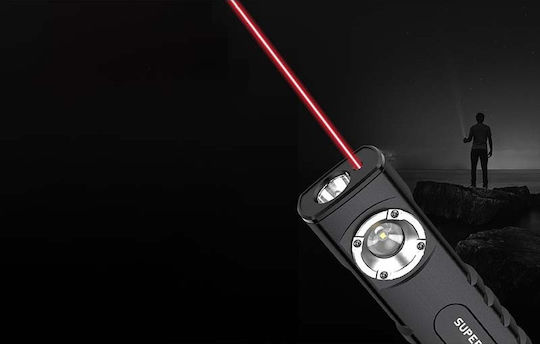 Superfire Wiederaufladbar Taschenlampe LED IP44 Doppelte Funktion mit maximaler Helligkeit 470lm Schwarz