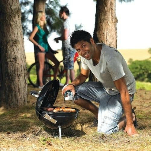 Weber Smokey Joe Rostfreier Stahl Tragbar Holzkohlegrill Kessel mit Deckel und Thermometer 37cmx37cm
