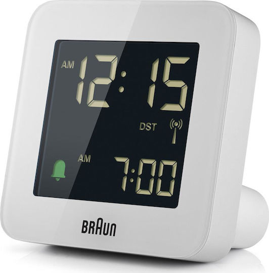 Braun BC09W-DCF Масовен Дигитален Часовник LCD с Будилник и Радио Бял 67019