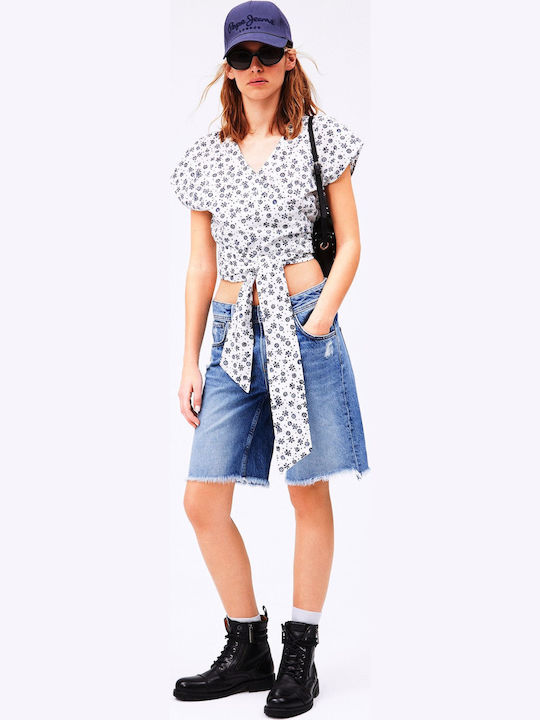 Pepe Jeans Italina Damen Sommer Crop Top Baumwolle Kurzarm Weiß