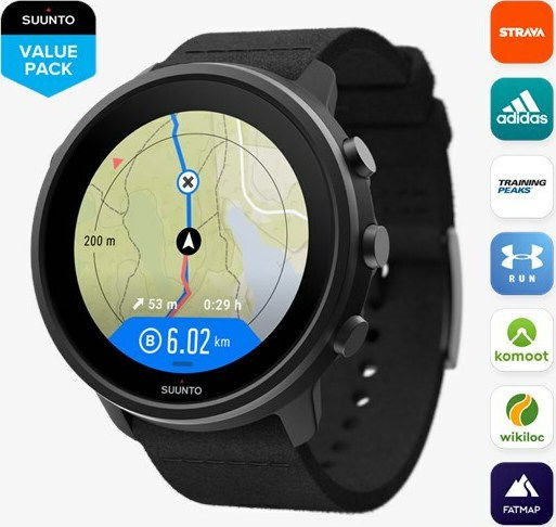 Suunto 7 Титан 50мм Водоустойчив Смартчасовник с Пулсомер (Matte Black Titanium)