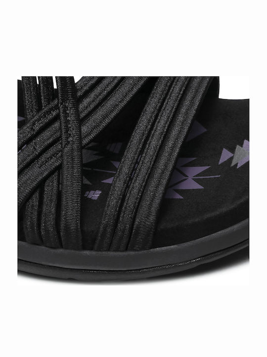 Reggae Slim Simply Stretch Leather Women's Flat Sandals in Black Color