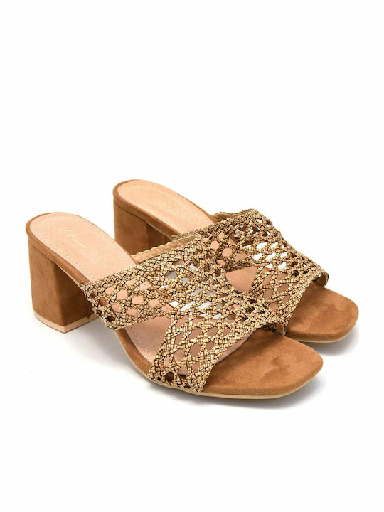 Mules mit Chunky Niedrig Absatz in Beige Farbe