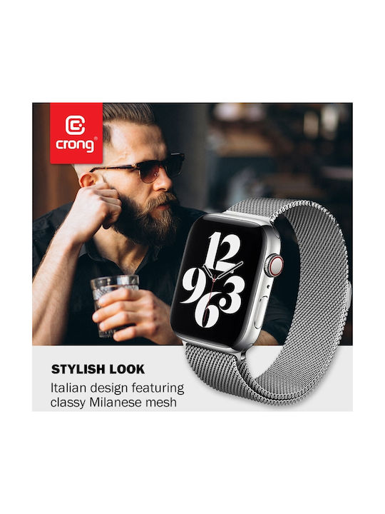 Crong Milano Stainless Steel Premium Λουράκι Μεταλλικό Ασημί (Apple Watch 42/44mm)