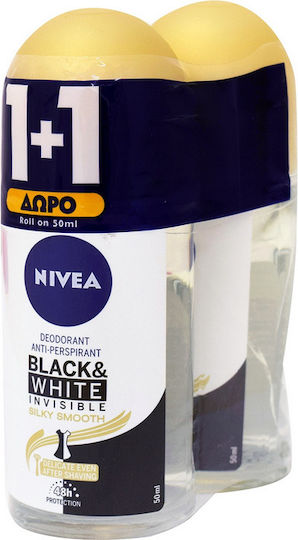 Nivea Black & White Invisible Silky Smooth After Shaving Anti-perspirant Αποσμητικό 48h σε Roll-On 2x50ml