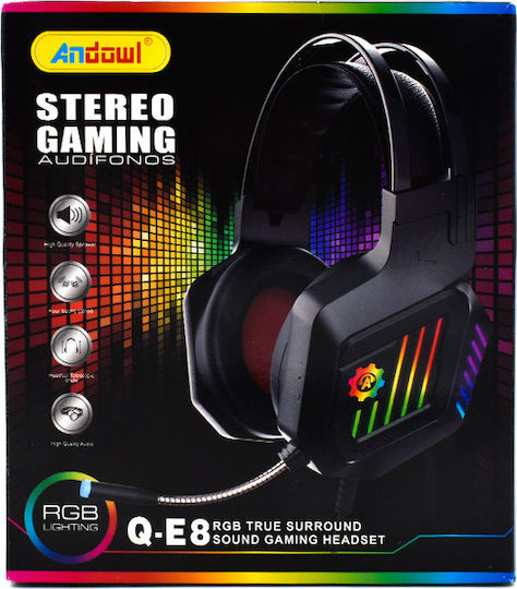 Andowl Q-E8 Over Ear Gaming Headset cu conexiune 2x3,5mm / USB Negru