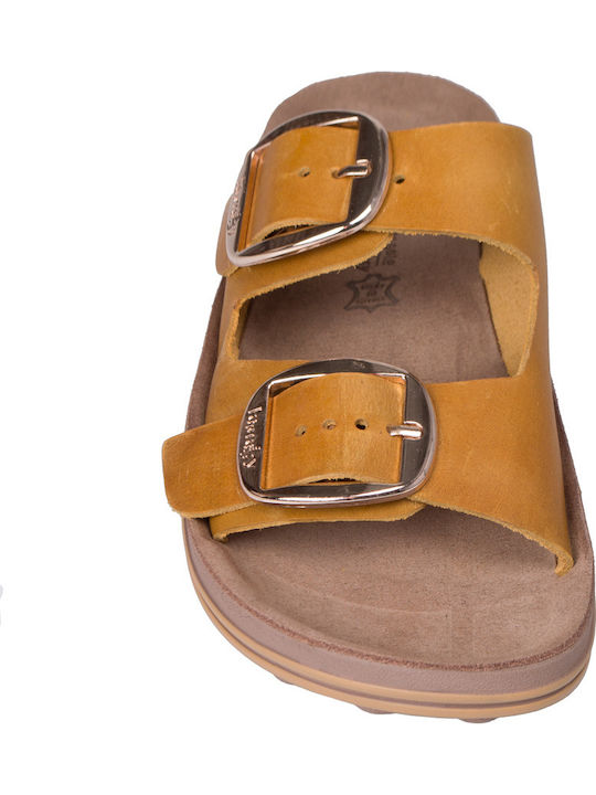 Despoina Leather Women's Flat Sandals Anatomic in Yellow Color
