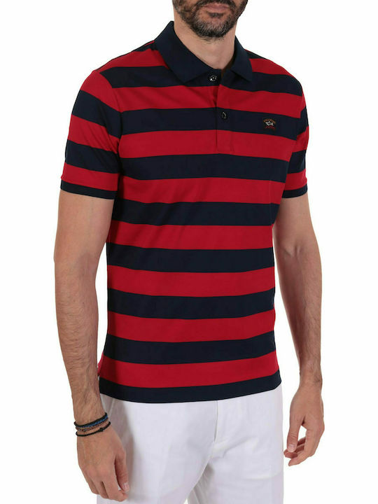 PAUL&SHARK POLO LOGO DOUBLE MERCERIZED STRIPES KOKKINO-BLUE