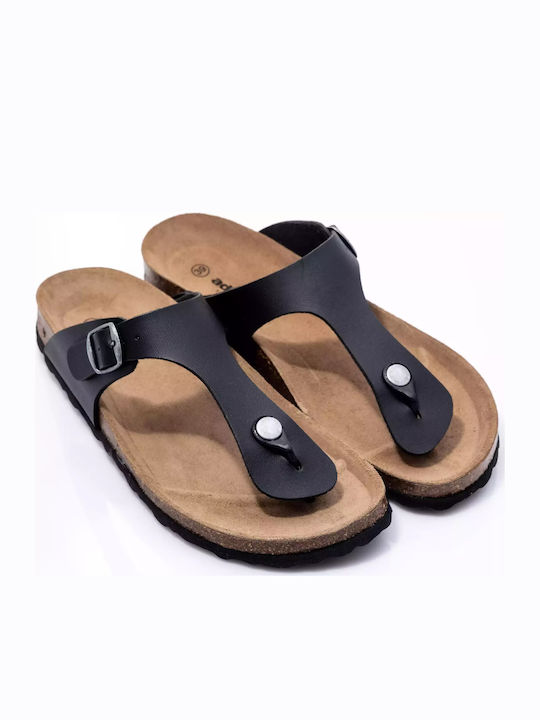 Adam's Shoes Leather Women's Flat Sandals Anatomic in Black Color