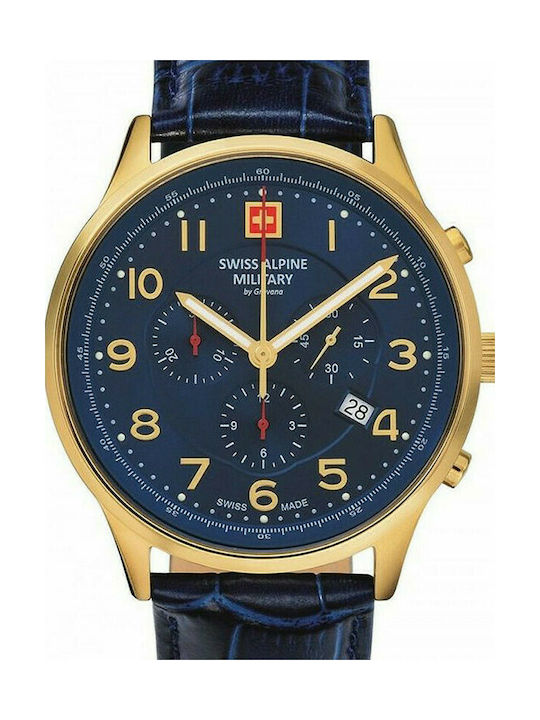 Swiss Alpine Military by Grovana Watch Chronograph Battery with Blue Leather Strap