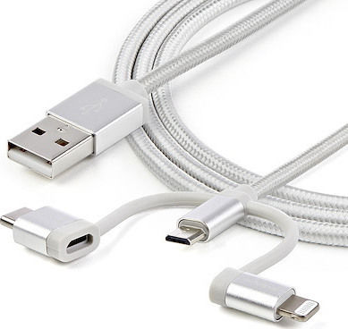 StarTech Braided USB to Lightning / Type-C / micro USB Cable Γκρι 1m (LTCUB1MGR)