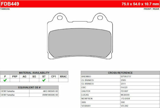Ferodo Motorcycle Brake Pads Platinum Yamaha TDM 850/Yamaha SRX 600 1987-1989 for Yamaha TDM 850 / SRX 600