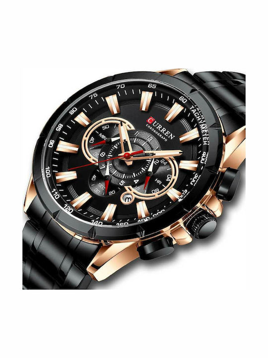 Curren Men's Watch 45mm Chronograph Battery with Black Metal Bracelet