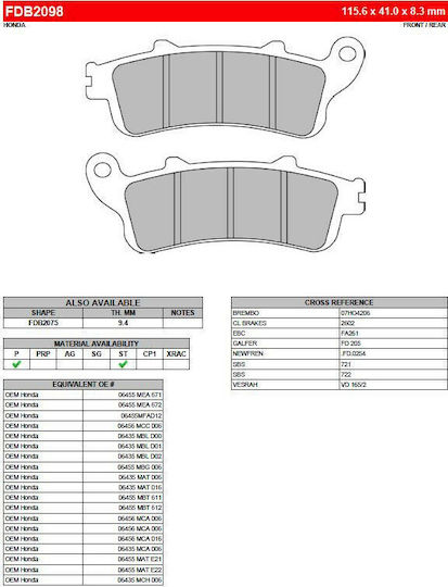 Ferodo Τακάκια Μοτοσυκλέτας Πίσω Sintergrip Honda VFR 800 06-11 Μεταλλικά
