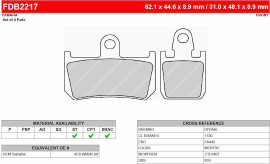 Ferodo Motorcycle Brake Pads Front Sintergrip Yamaha YZF-R1 Yamaha Vmax 1700 2008 for Yamaha MT-01 YZF-R1