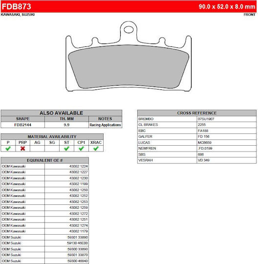 Ferodo Motorcycle Brake Pads Front Platinum Suzuki GSF 1200 Bandit 01'-05' GSXR 1300 Hayabusa 02'-07' Kawasaki ZRX 1200 01'-03' for Kawasaki ZRX 1200