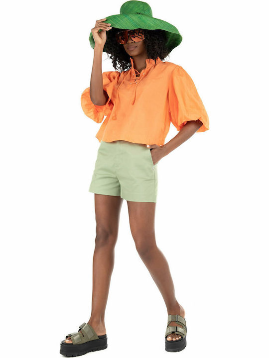 Women's Summer Blouse Cotton Short Sleeve Orange