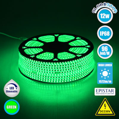 GloboStar Rezistentă la apă Bandă LED Alimentare 220V cu Lumină Verde Lungime 1m și 96 LED-uri pe Metru SMD2835