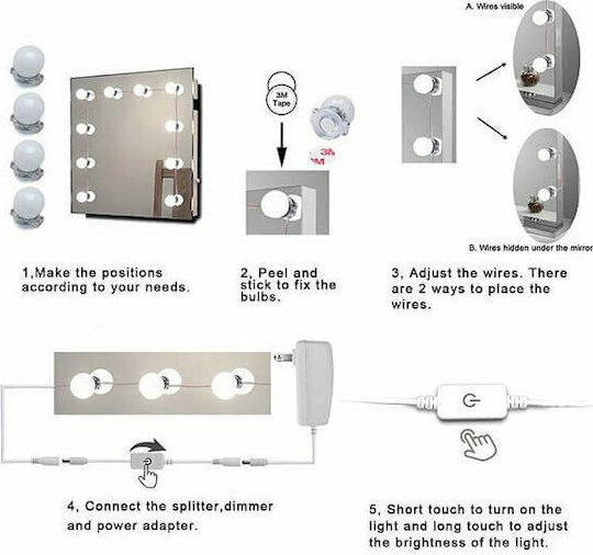Vanity USB / Electric Vanity Mirror LED Light Cool White 12V