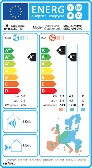 Mitsubishi Electric MSZ-AP VGK Κλιματιστικό Inverter 18000 BTU A++/A++ με WiFi και Λειτουργία i-Save