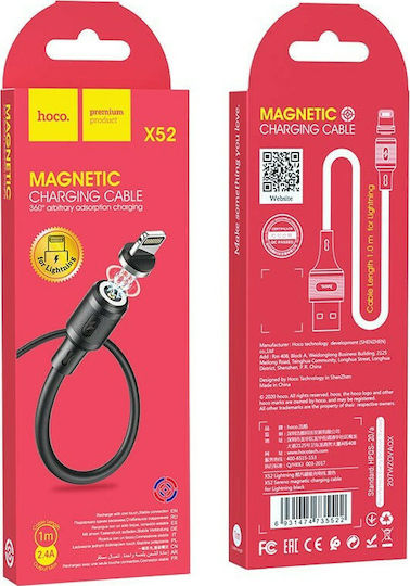 Hoco X52 Sereno Magnet detasabil / Regular USB-A la Cablu Lightning 12W Negru 1m