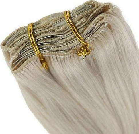 Bioshev Professional Haarteile mit Clip mit Echthaar Remy in Blond Farbe 50cm