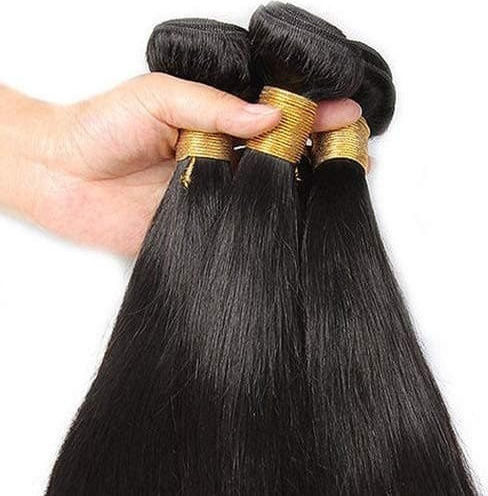 Bioshev Professional Haarteile mit Clip mit Echthaar in Schwarz Farbe 50cm 1B