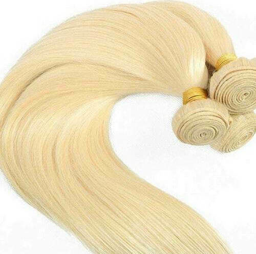 Bioshev Professional Haarteile mit Clip mit Echthaar in Licht Blond Farbe 50cm 9.3