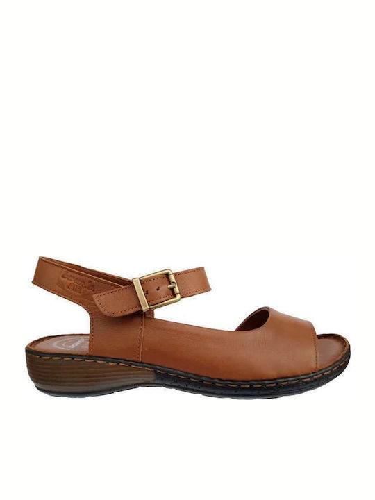 Leather Women's Flat Sandals Anatomic in Tabac Brown Color