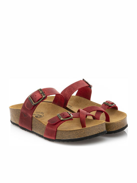 Leather Women's Flat Sandals Anatomic Flatforms in Red Color