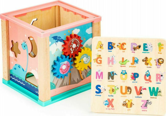 Ecotoys Shape Sorting Toy Educational Children's Cube and Sorting Board with Blocks made of Wood for 18++ Months