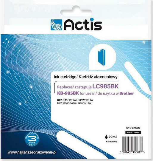 Actis Συμβατό Μελάνι Εκτυπωτή InkJet Brother LC985BK 28.5ml Μαύρο 1τμχ