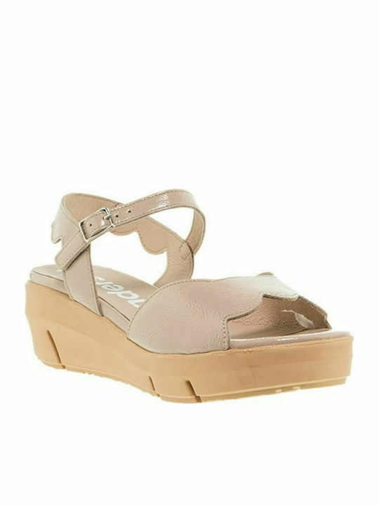 Wonders Women's Ankle Strap Platforms Beige