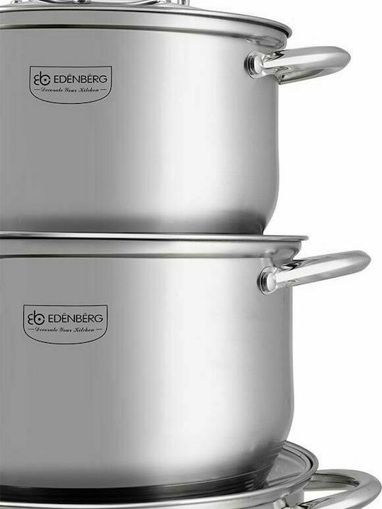 Edenberg Pots Set of Stainless Steel with No Coating Silver 12pcs