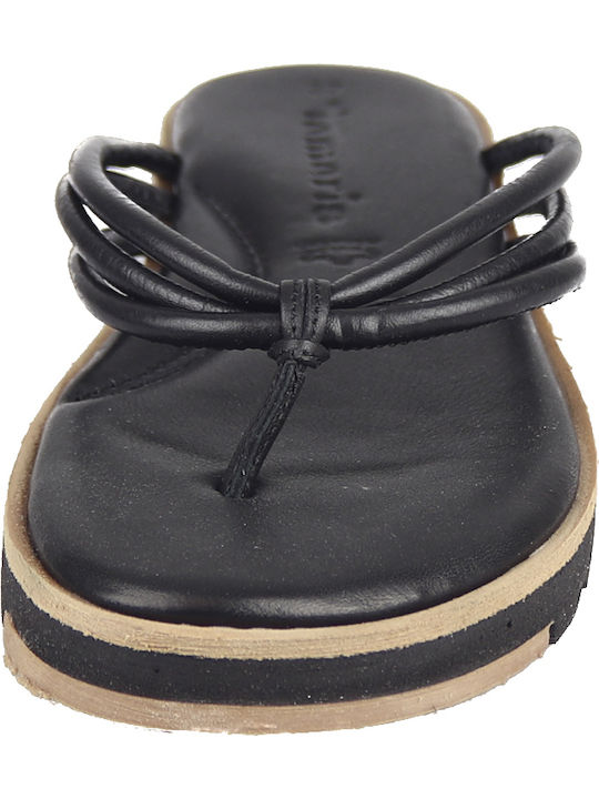 Tamaris Leather Women's Flat Sandals in Black Color