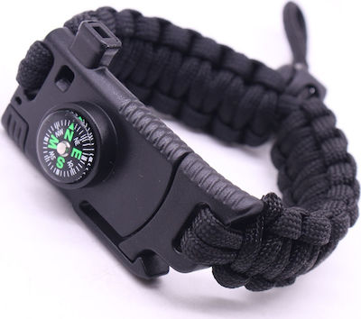 Survival Bracelet Gear 500LB Armbänder Überlebens mit Pfeife und Feuerstarter Schwarz