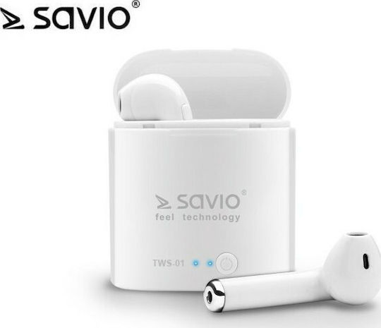 Savio TWS-01 In-ear Bluetooth Handsfree Ακουστικά με Θήκη Φόρτισης Λευκά