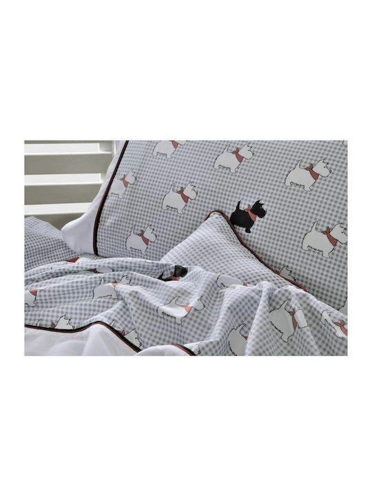 Down Town Home Duvet Cover Set Cotton Single with Pillowcase 175x245 767 Grey / Red