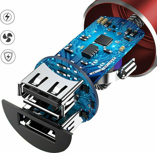 Dudao R6 Auto-Ladegerät 17W 2.4A mit Anschlüssen: 2xUSB Rot Farbe