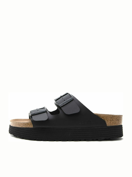 Arizona Grooved Birko-Flor Sandale Casual Damă Anatomici Flatforme Negre Fit Îngustă