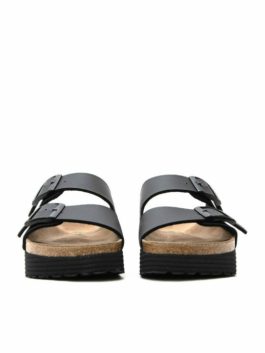 Arizona Grooved Birko-Flor Sandale Casual Damă Anatomici Flatforme Negre Fit Îngustă