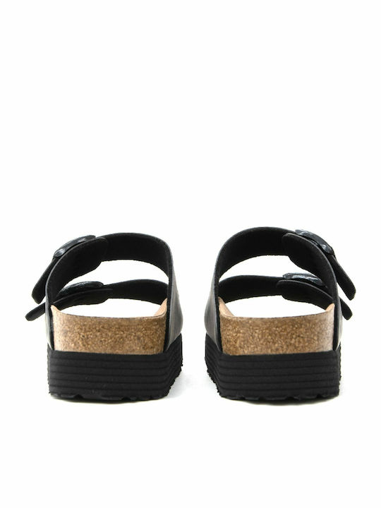 Arizona Grooved Birko-Flor Sandale Casual Damă Anatomici Flatforme Negre Fit Îngustă