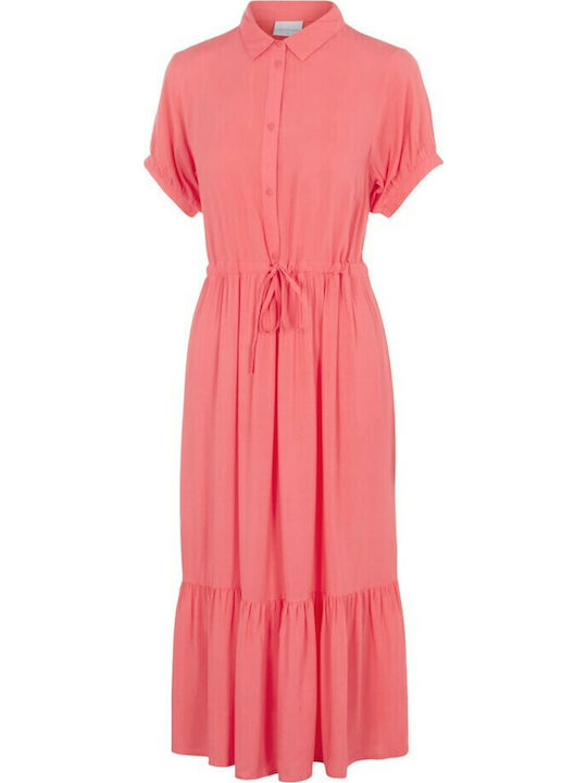 Summer Short Sleeve Maternity Midi Dress Orange
