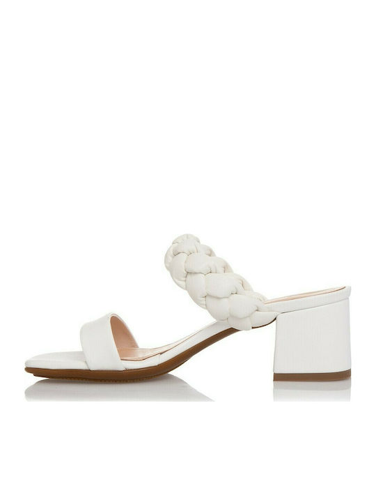 Sante Women's Sandals White with Chunky Medium Heel