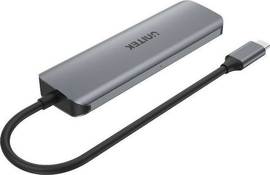 Unitek USB Hub 5 Ports USB 3.2 with USB-C Connecting to a Computer Gray