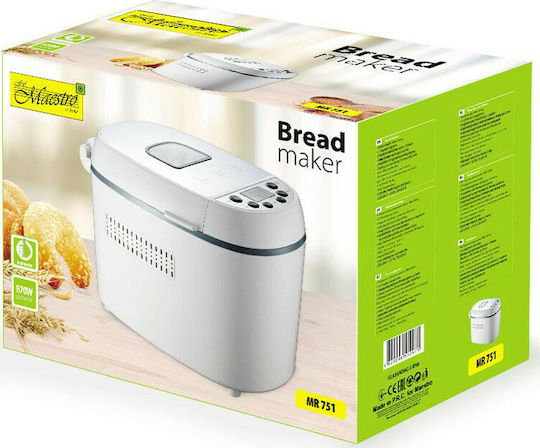 Maestro Bread Maker 870W with Container Capacity 1350gr and 12 Baking Programs
